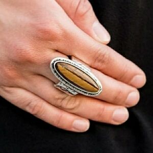 Silver and Brown Oval Statement Ring